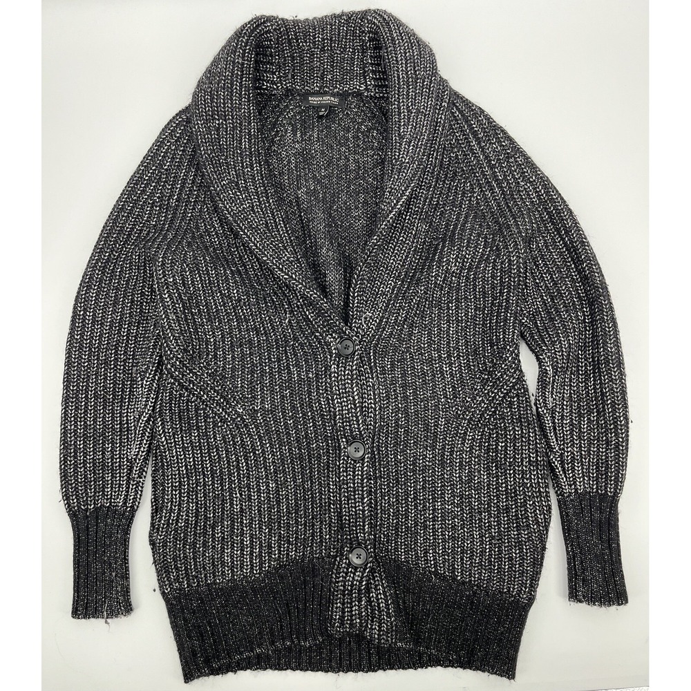 Banana Republic Italian Yarn Jacket, Black Frost Gray Size M Heavy Wool Medium